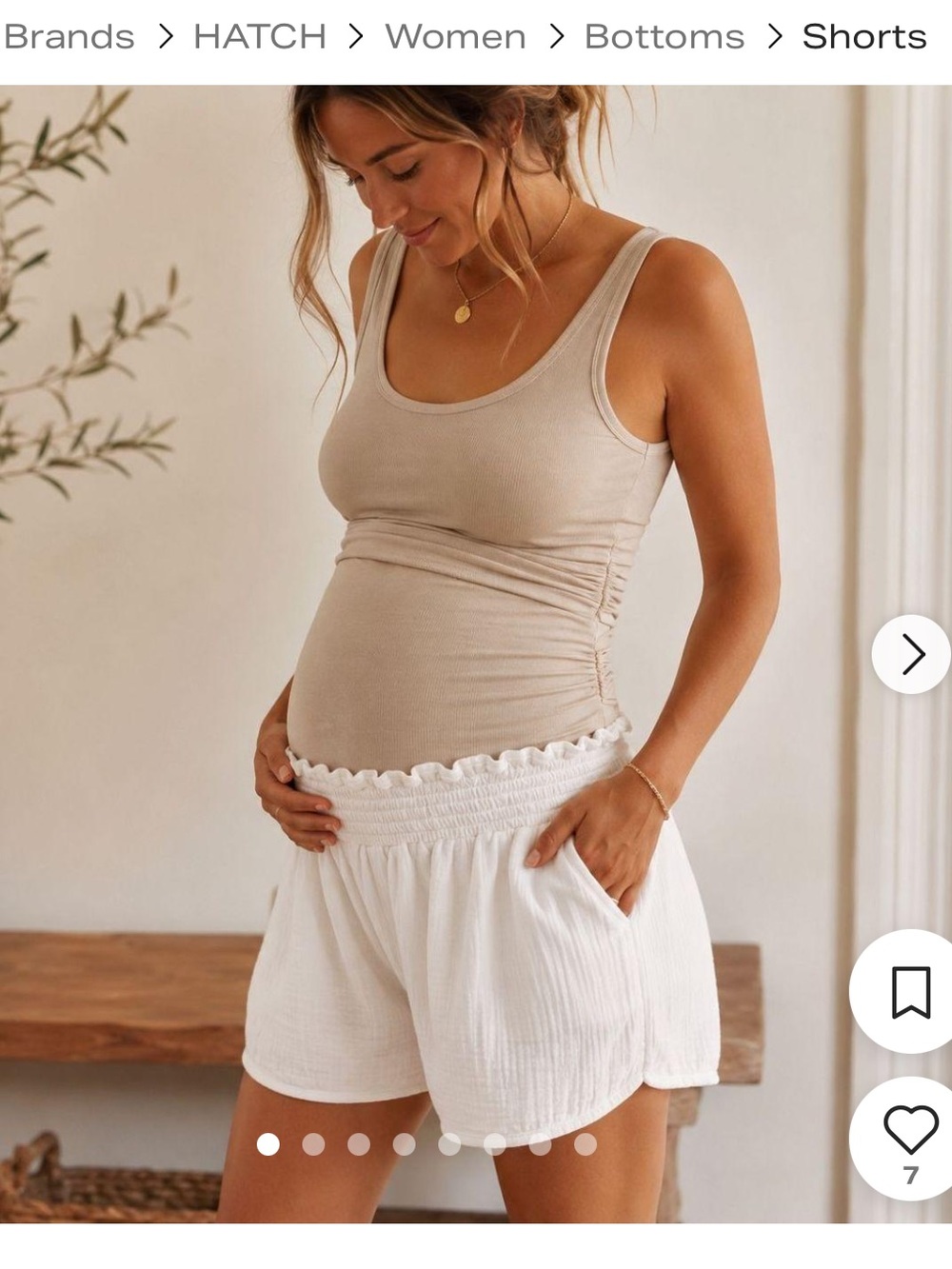 HATCH Henri Maternity Shorts White Cotton Gauze Smocked Boho Babymoon